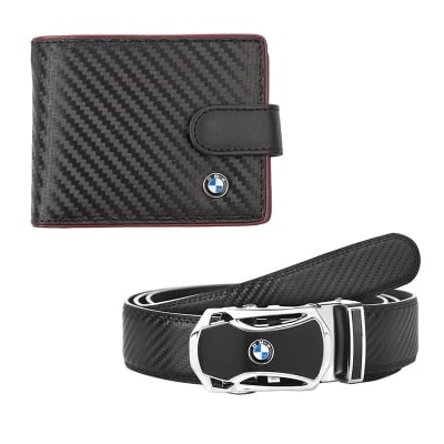 Комплект портфейл и колан Auto Set с логото на BMW - карбон