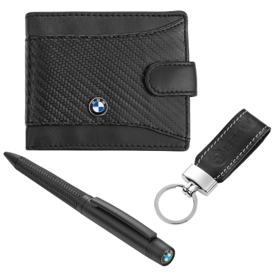 Мъжки комплект химикалка, портфейл и ключодържател Auto Set с логото на BMW