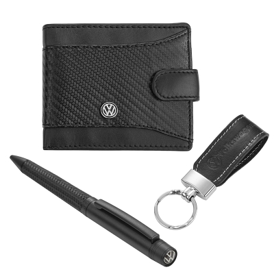 Мъжки комплект химикалка, портфейл и ключодържател Auto Set с логото на Volkswagen
