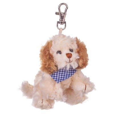 Плюшенa играчка-ключодържател кученце със син шал