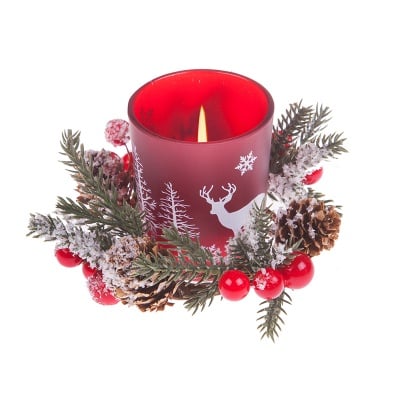 Коледен свещник + свещ червени