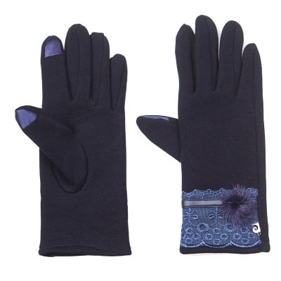 Тъмно сини ръкавици с дантела - PIERRE CARDIN