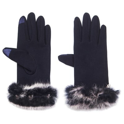 Тъмно сини ръкавици със заешко пухче - PIERRE CARDIN