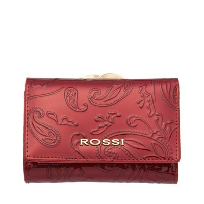 Малко дамско портмоне цвят Червено Гланц с листа ROSSI