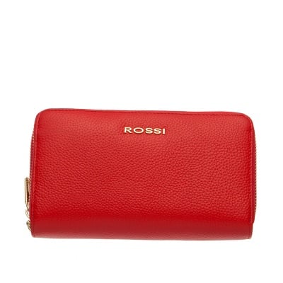 Дамско портмоне с двоен цип цвят Червено Шагрен ROSSI
