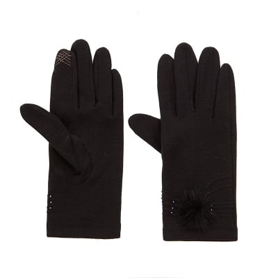 Дамски черни ръкавици с пухче  ROSSI
