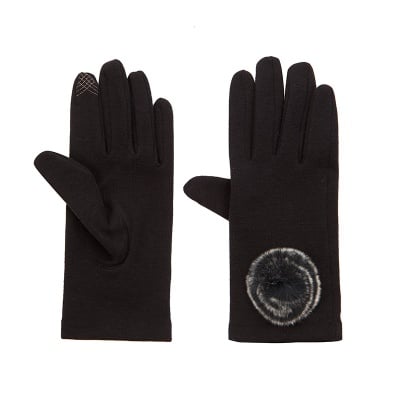 Дамски черни ръкавици със сиво пухче ROSSI