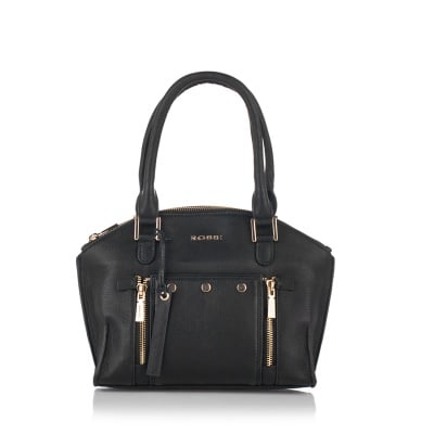 Дамска чанта с украсителни ципове в черно - ROSSI