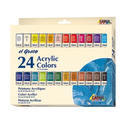 Комплект акрилни бои el Greco, 12 ml, 24 цвята