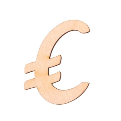 Деко фигурка символ "€", дърво, 50 mm
