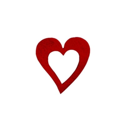Деко фигурка сърце в сърце, Filz, 35 mm, тъмночервен