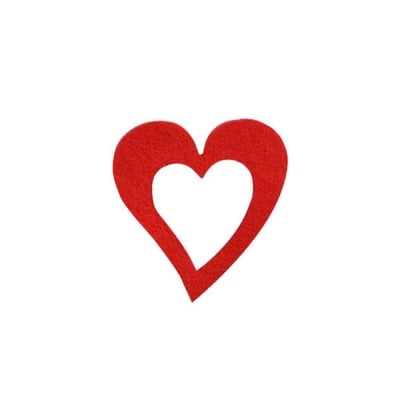 Деко фигурка сърце в сърце, Filz, 35 mm, червен