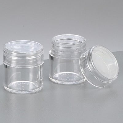 Пластмасова кутия, кръгла, с капачка на винт, ф 2.5 cm х 2.8 cm, прозрачна