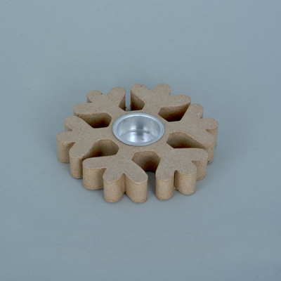 Свещник от папие маше с алуминиева вложка, снежинка, 11,5 x 2,5 / 1,4 x 2 cm