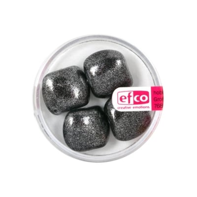 Стъклени перли, металик, 13x15 mm, 4 бр., сребристо черни