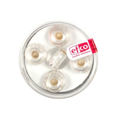 Стъклени перли, широк отвор, 12 mm, 5 бр., кристално-сребристи