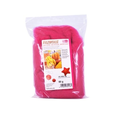 Филц от чиста овча вълна, 50 g, цвят фуксия