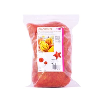 Филц от чиста овча вълна, 50 g, жълто червен