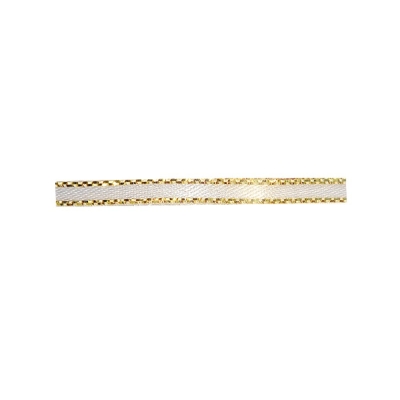 Лента сатенена със златен кант, 3 mm, 10m, бяла