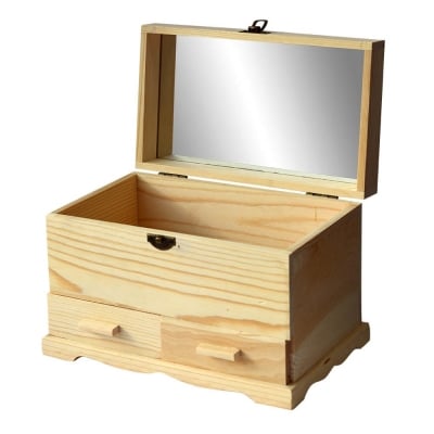 Дървена кутия с огледало, 25 х 15 х 17 cm,  натурална