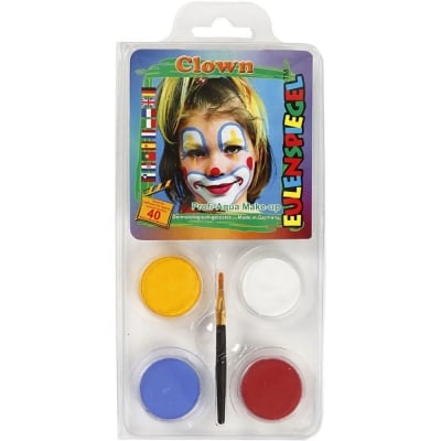 Комплект гримове Eulenspiegel, Clown, 4 цвята и четкa