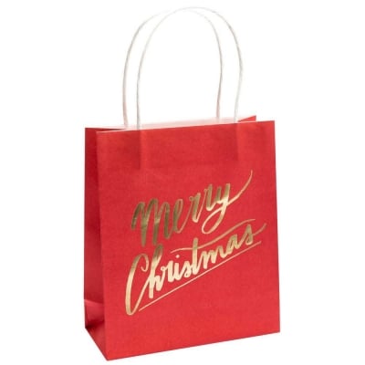 Подаръчна чанта, Merry Christmas, 18 x 21 x 8 cm, червен