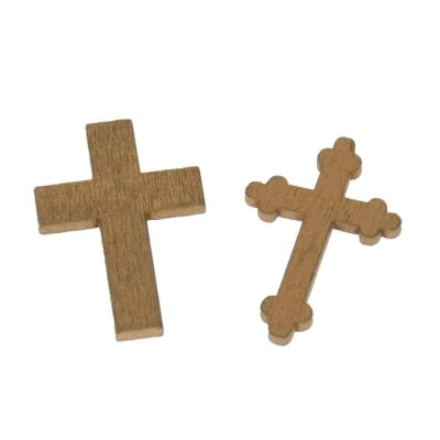 Дървени фигурки, Кръст, 36 x 24/35 x 23 mm, 24 броя, златист