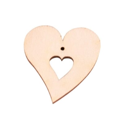 Деко фигурка сърце в сърце с 1 отвор, дърво, 50 mm