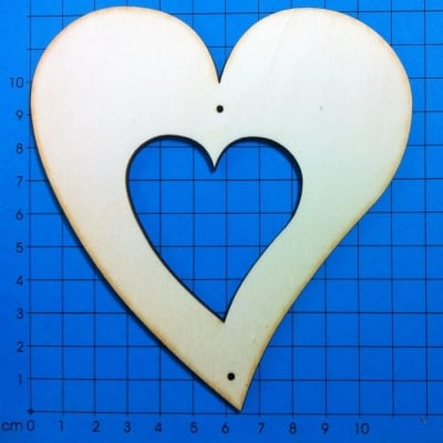 Деко фигурка сърце в сърце с 2 отвора, дърво, 115 mm