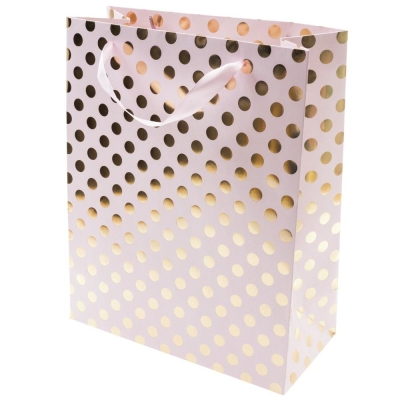Подаръчна чанта, розова на златни точки, 26 x 32 x 12 cm