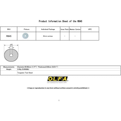 Режеща пластина, OLFA RB45, 10 бр.в блистер