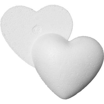Сърце с плосък гръб от стиропор, бял, 50 mm