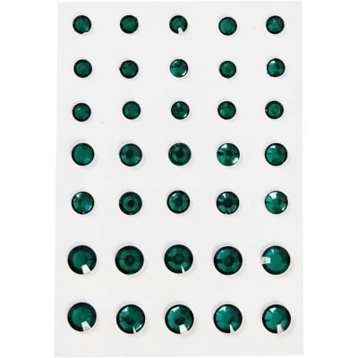Самозалепващи кристали, Кръг, 6, 8, 10 mm, 35 бр., зелени
