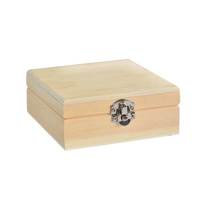 Дървена кутия, 10 х 10 х 4 см, натурална