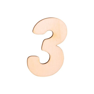 Деко фигурка цифра "3", дърво, 28 mm