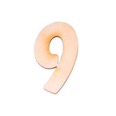 Деко фигурка цифра "9", дърво, 28 mm