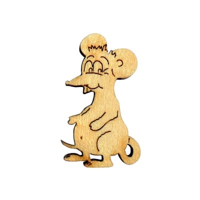 Деко фигурка изправена мишка, дърво, 30 mm