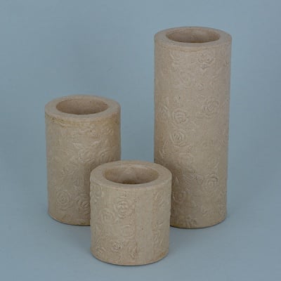 Декоративна поставка от папие маше, с орнаменти рози, ф 6 x 6 x 6 / 9 / 15 см, 3 бр.
