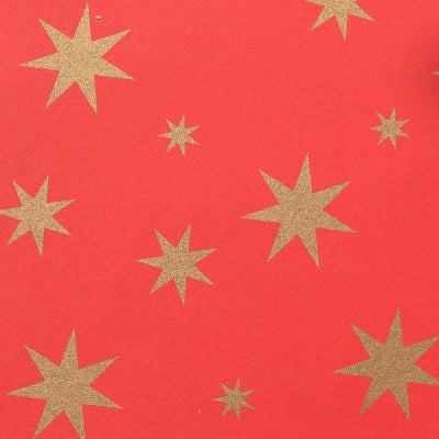 Цветна хартия, 130 g/m2, 50 x 69 cm, 1л, червена със златни звезди