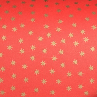 Цветна хартия, 130 g/m2, 50 x 69 cm, 1л, червена със златни звезди