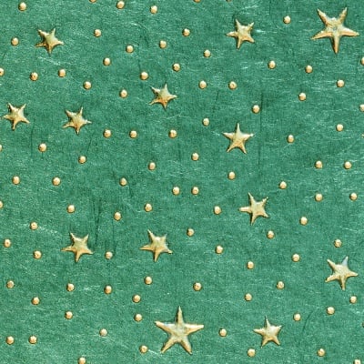 Хартия памучна, 100 g/m2, 50 x 70 cm, 1л, зелена с метални зл.звезди