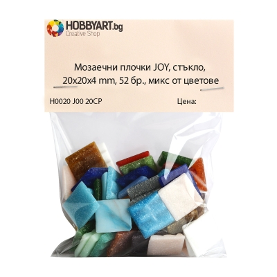 Мозаечни плочки JOY, стъкло, 20x20x4 mm, 52 бр., микс от цветове
