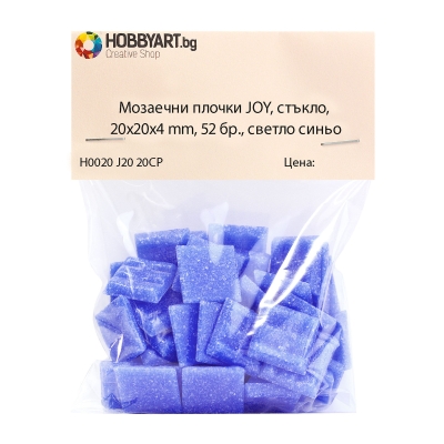 Мозаечни плочки JOY, стъкло, 20x20x4 mm, 52 бр., светло синьо