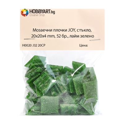 Мозаечни плочки JOY, стъкло, 20x20x4 mm, 52 бр., лайм зелено