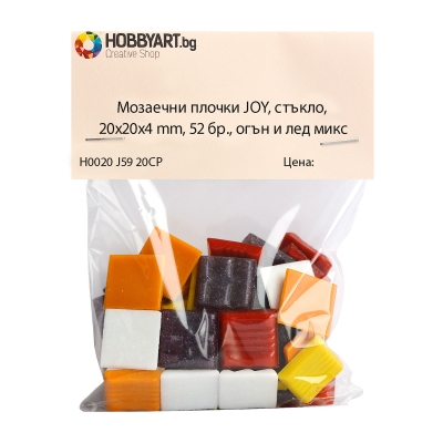 Мозаечни плочки JOY, стъкло, 20x20x4 mm, 52 бр., огън и лед микс