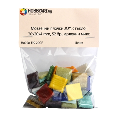 Мозаечни плочки JOY, стъкло, 20x20x4 mm, 52 бр., арлекин микс