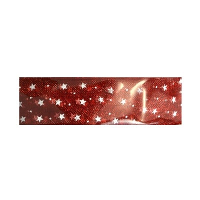 Шифонена лента, звезди, 15 mm, 5 m, розова