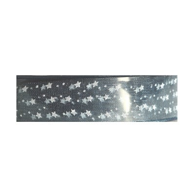 Шифонена лента, звезди, 15 mm, 5 m, сребристосива