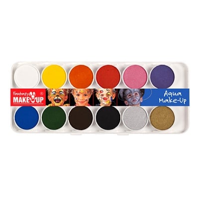Комплект гримове в кутия Aqua Make Up, 12 цвята + 2 четки