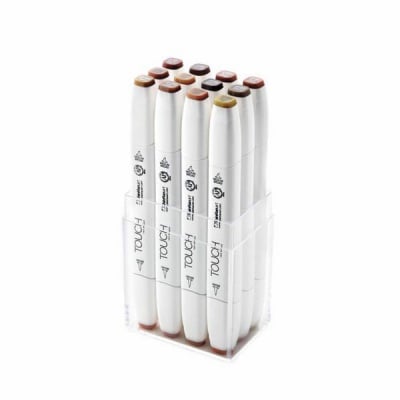 Комплект маркери TOUCH TWIN BRUSH, 12 бр., дървесни цветове